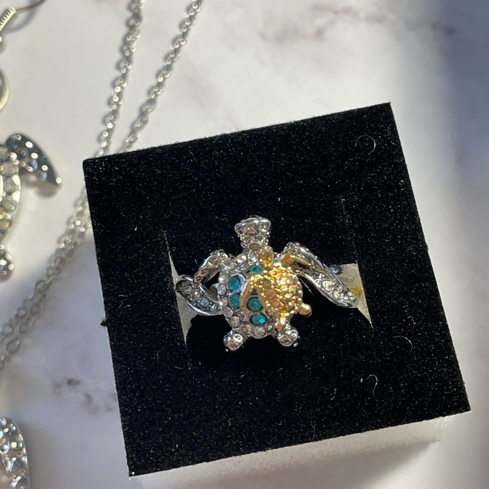 Turtle jewelry gift set for mom Mother’s Day valentines gift turtle 925 silver - Picture 3 of 8